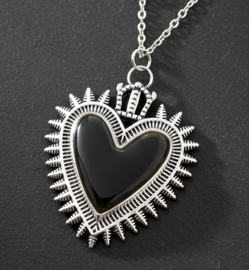 Halskette Sacred Heart mit Krone – Edelstahl silber
