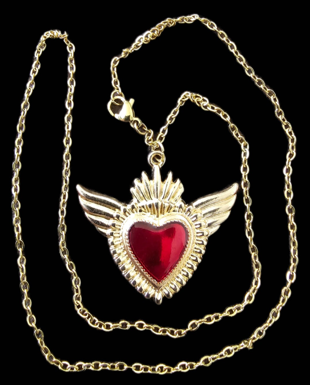 Halskette Sacred Heart mit Flügeln – Edelstahl silber/gold
