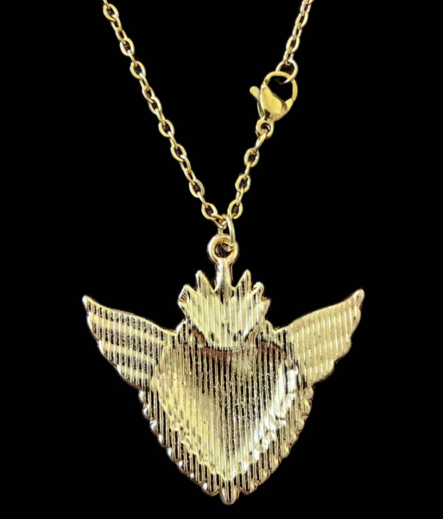 Halskette Sacred Heart mit Flügeln – Edelstahl silber/gold