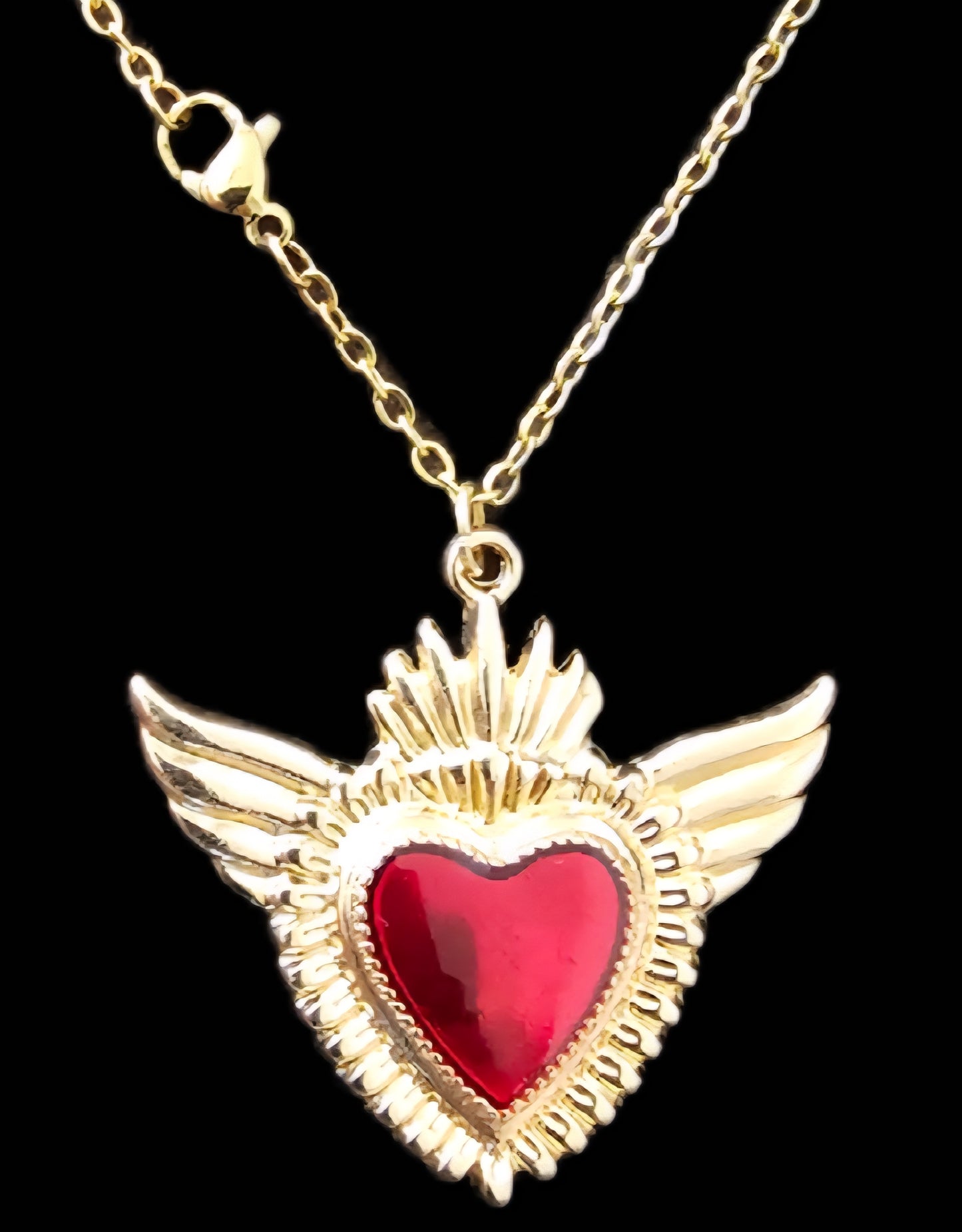 Halskette Sacred Heart mit Flügeln – Edelstahl silber/gold