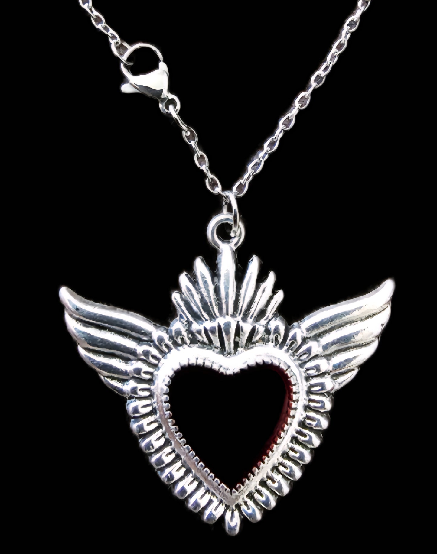 Halskette Sacred Heart mit Flügeln – Edelstahl silber/gold