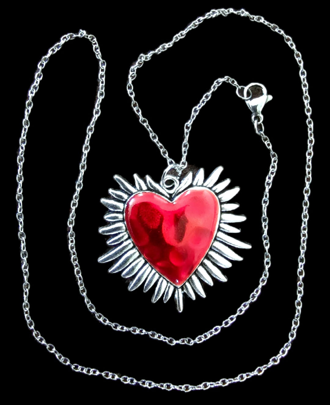 Halskette Sacred Heart Strahlen Edelstahl gold rotes Herz komplett