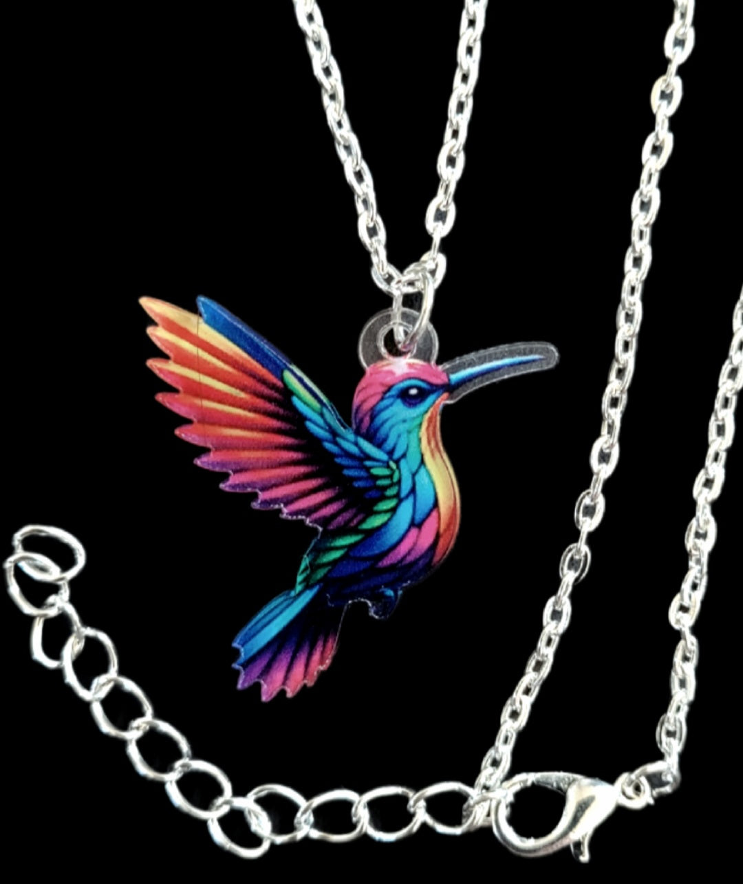 Kolibri Kette bunt mit silberfarbener Kette
