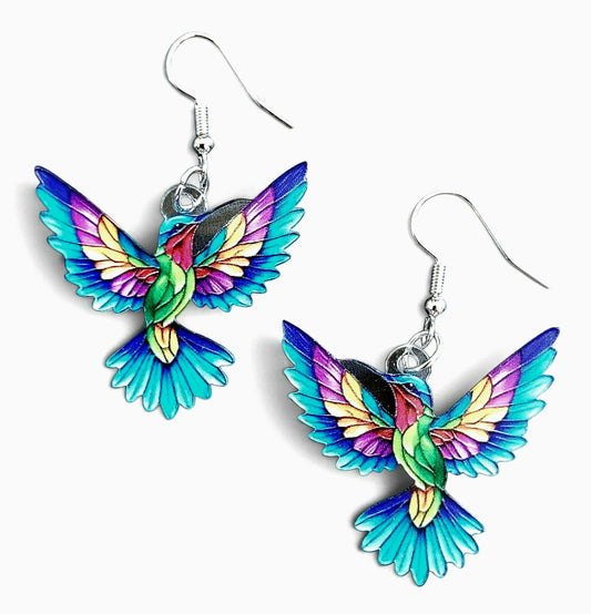 Kolibri Ohrringe türkis lila mit silberfarbenem Fischhaken