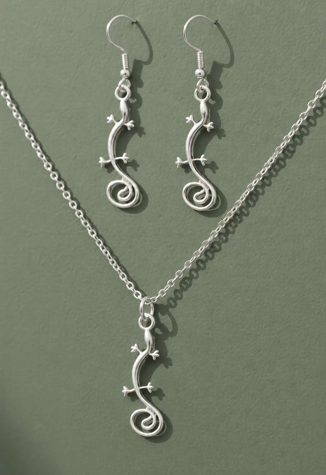 Gecko Schmuckset Kette und Ohrringe silber/gold