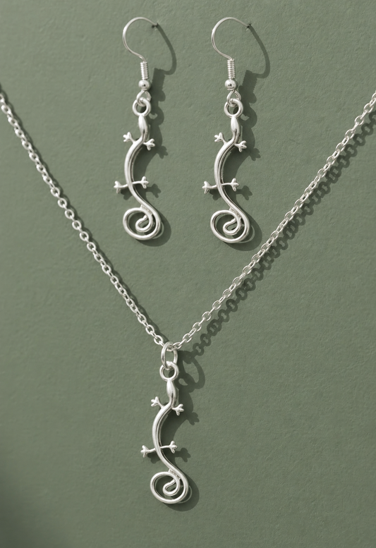 Gecko Schmuckset Kette und Ohrringe silber/gold