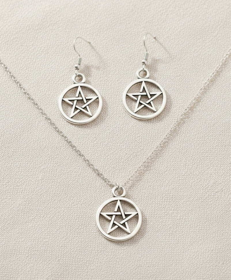 Schmuckset Pentagramm silberfarben