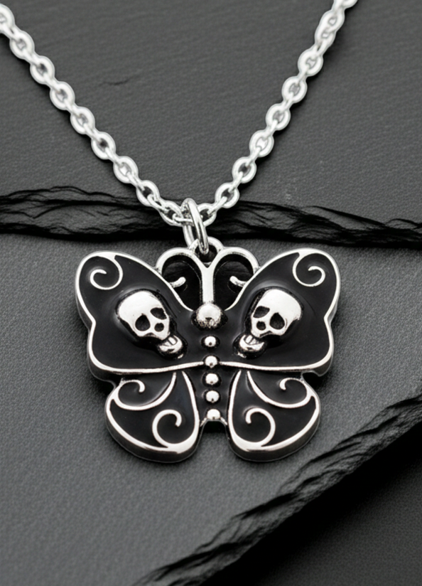 Halskette Schmetterling Totenkopf – Edelstahl silber, 2 Varianten