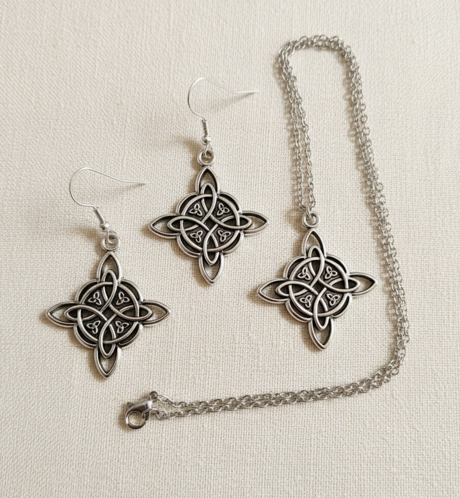 Schmuckset Keltischer Knoten silberfarben Kette Ohrringe