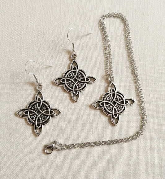 Schmuckset Keltischer Knoten silberfarben Kette Ohrringe