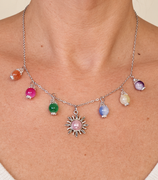 Charm-Kette Sonne bunte Glasperlen silberfarben handgefertigt