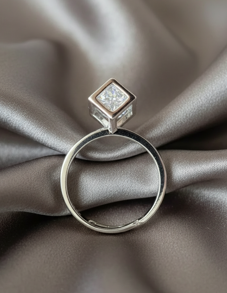 Ring 925 Silber Würfel Zirkonia beweglich verstellbar