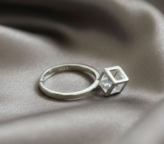 Ring 925 Silber Würfel Zirkonia beweglich verstellbar
