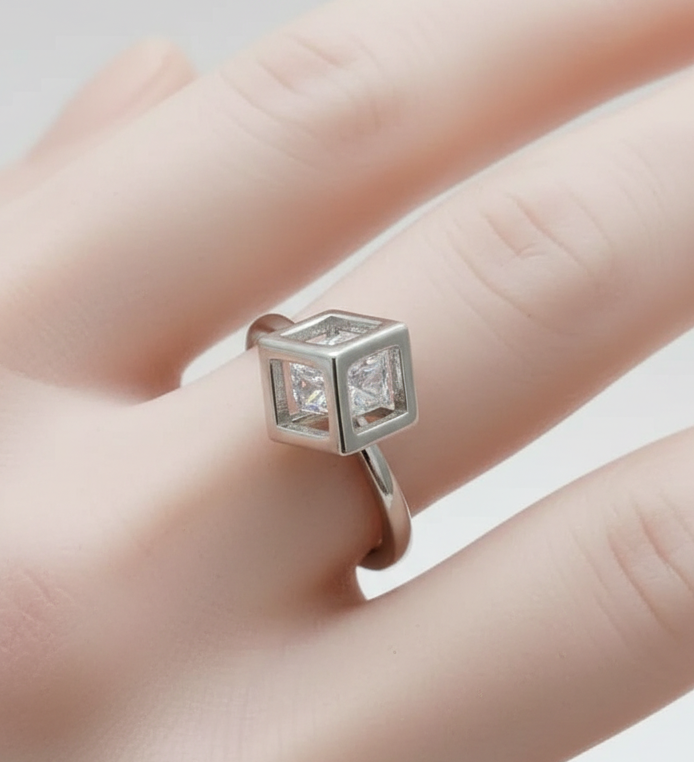 Ring 925 Silber Würfel Zirkonia beweglich verstellbar