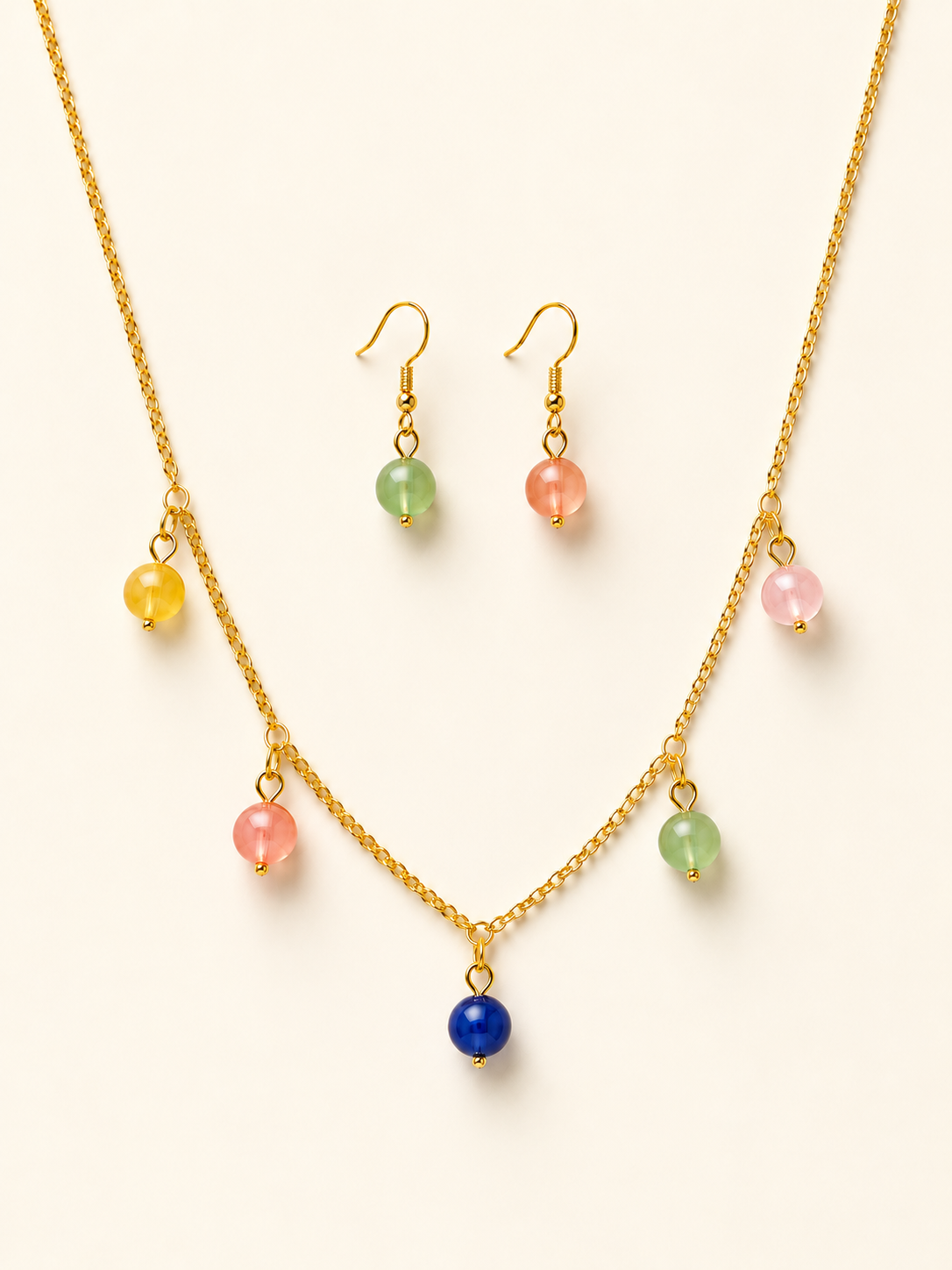Schmuckset Glasperlen bunt goldfarben handgefertigt