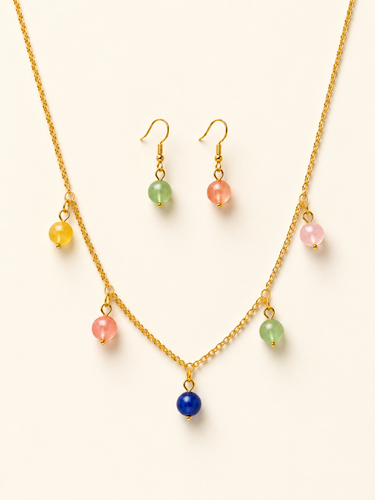 Schmuckset Glasperlen bunt goldfarben handgefertigt