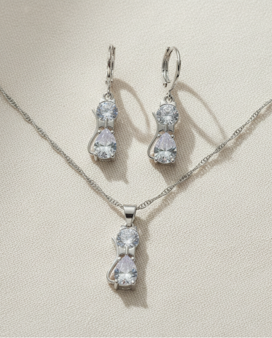 Schmuckset Katze 925 Silber Zirkonia