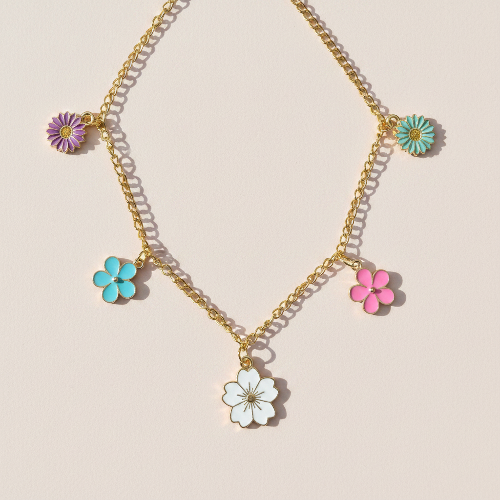 Blumen Charm-Kette gold – handgefertigtes Unikat