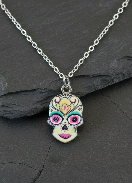 Halskette Sugar Skull pastell silberfarben