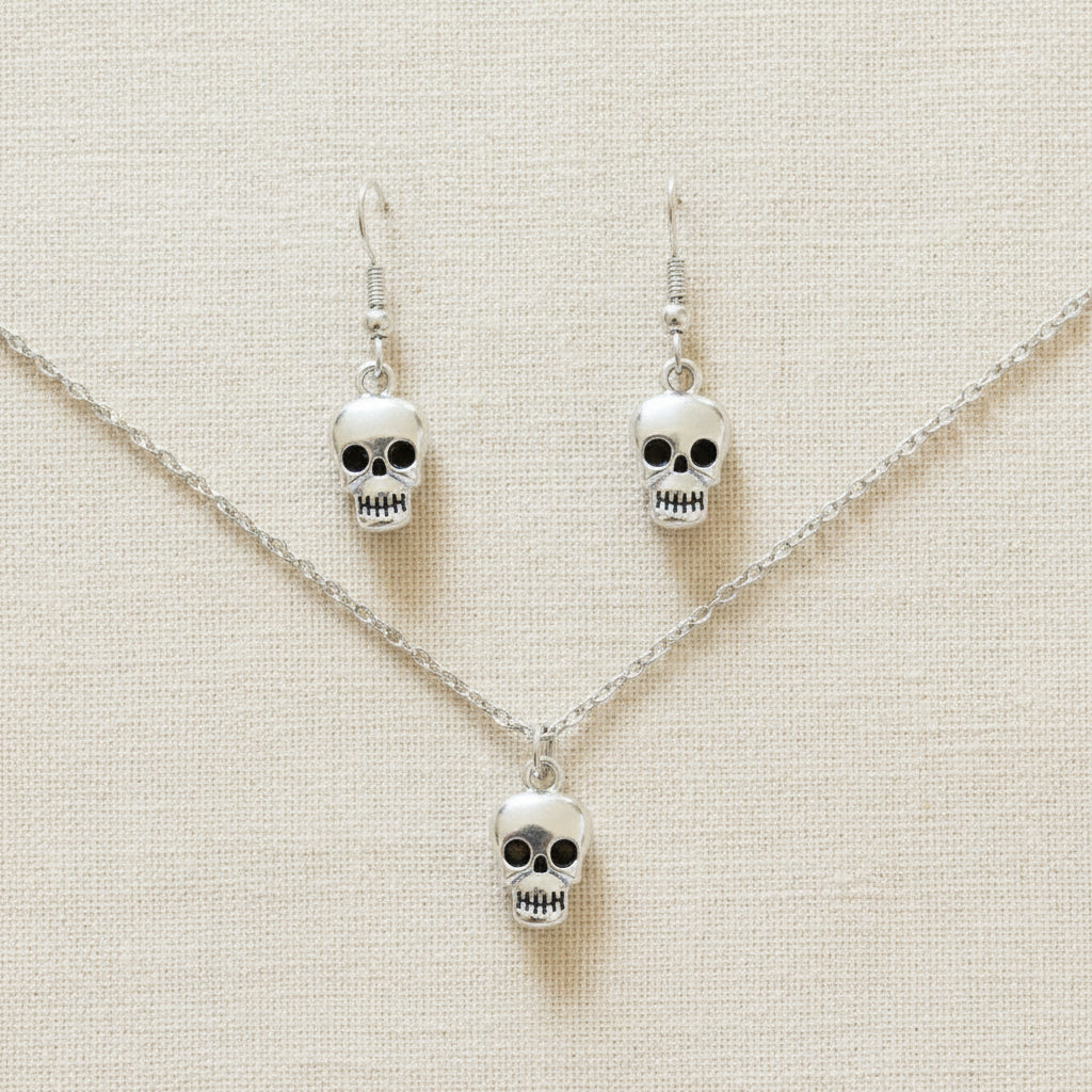 Schmuckset Totenkopf silberfarben