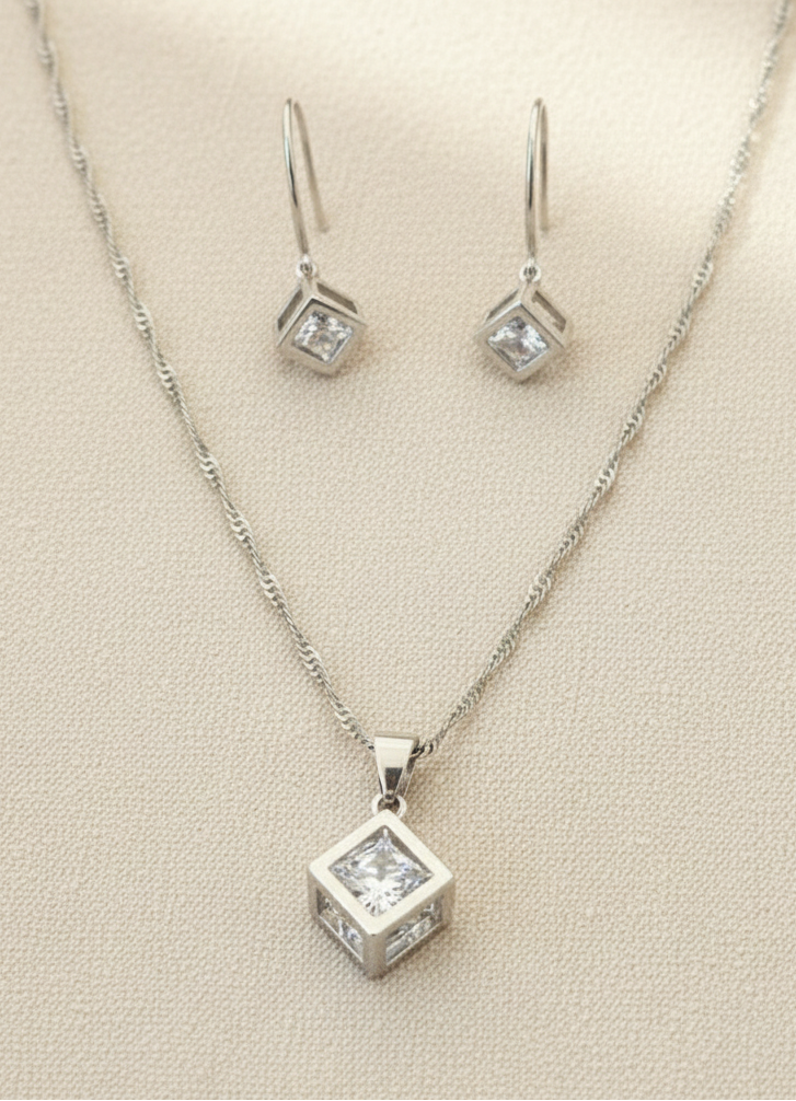Schmuckset 925 Silber Würfel Zirkonia beweglich
