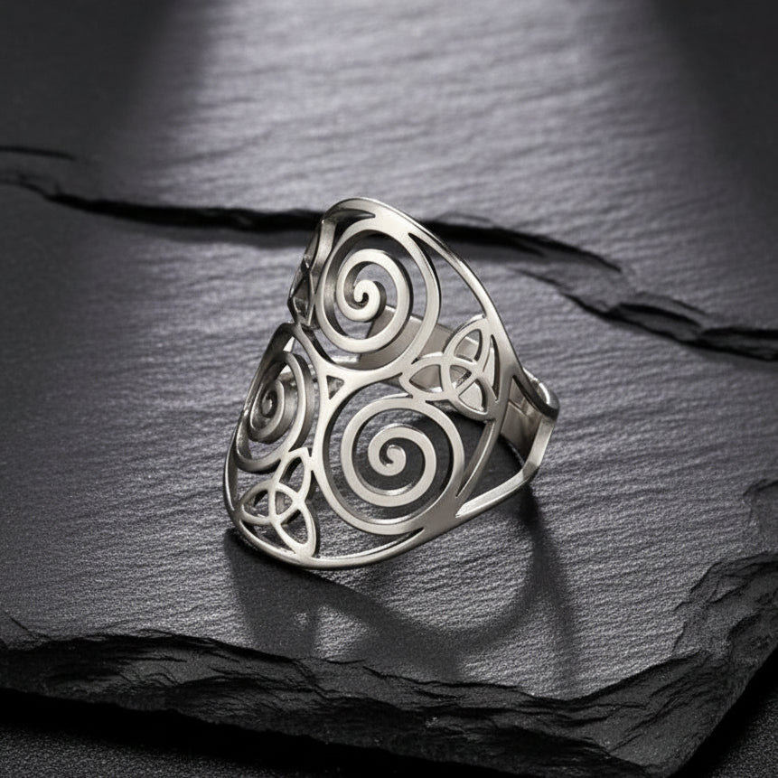 Keltischer Spiralen Ring Edelstahl silberfarben größenverstellbar