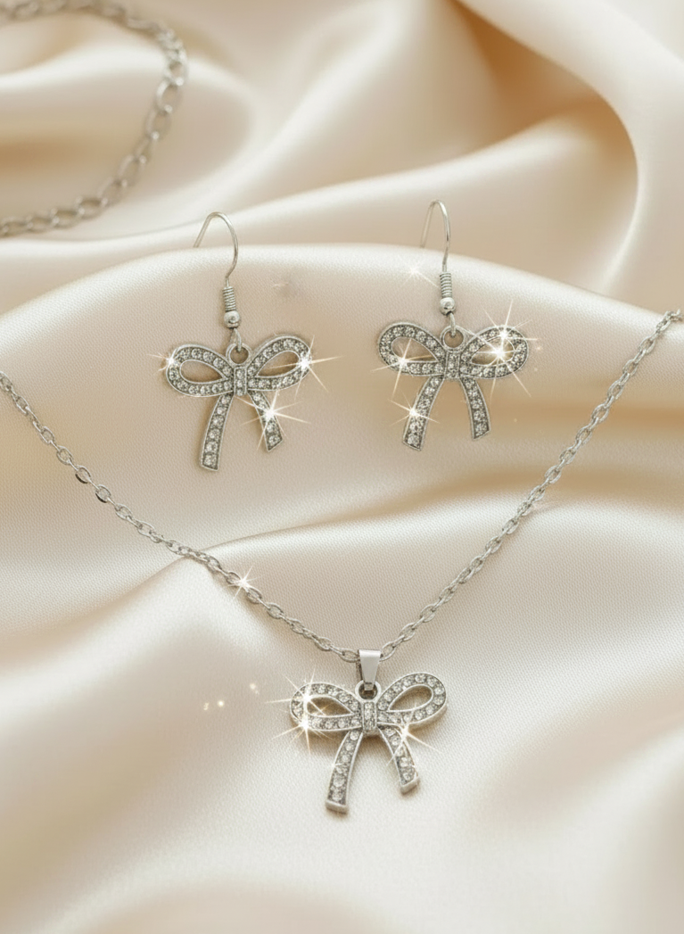 Schmuckset Schleife Strass silber oder gold