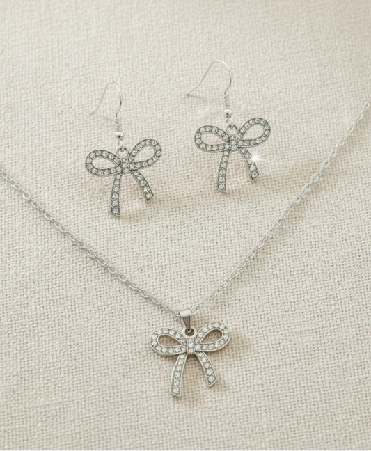 Schmuckset Schleife Strass silber oder gold