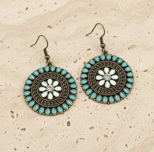 Ohrringe Türkis Mandala Boho goldfarben antik