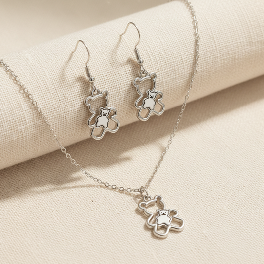 Schmuckset Bär mit Baby silberfarben
