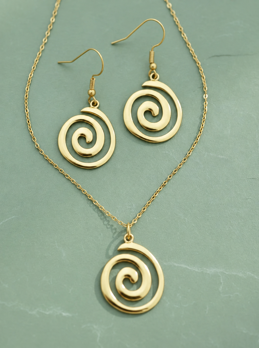 Schmuckset Spirale – Kette & Ohrringe Edelstahl silber/gold
