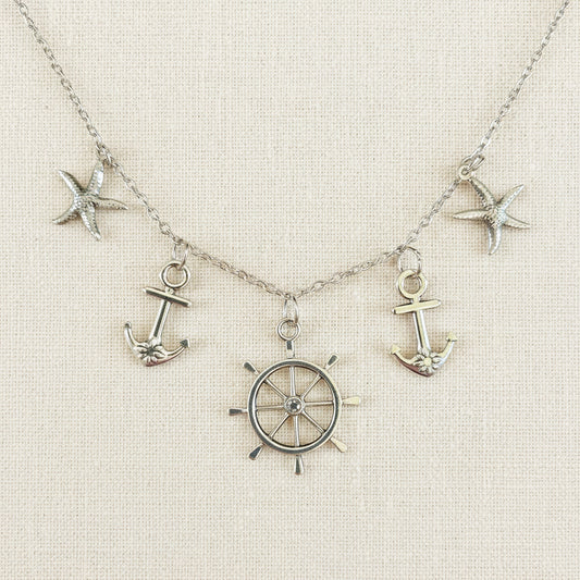 Steuerrad Charm-Kette silberfarben handgefertigt