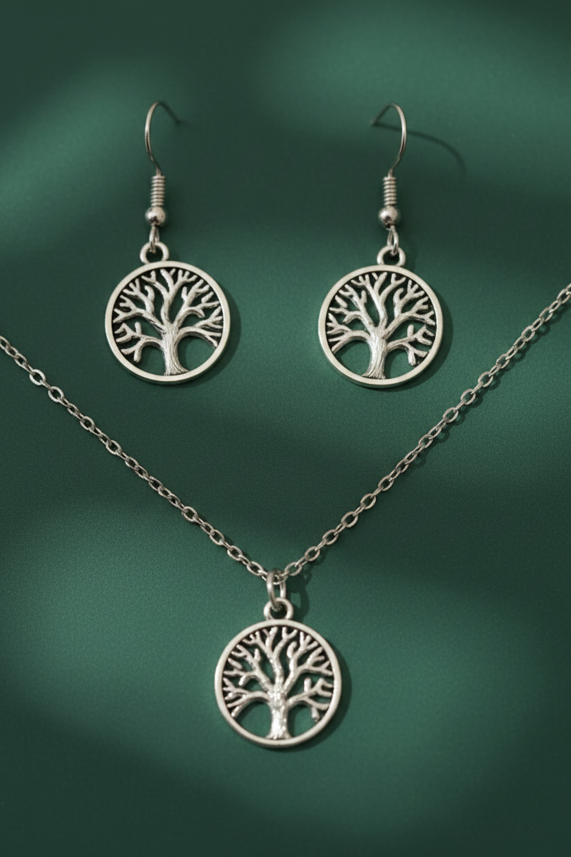 Schmuckset Lebensbaum silberfarben