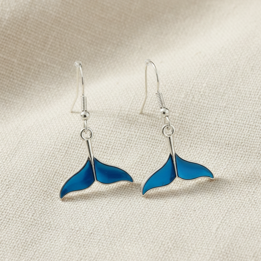 Ohrringe Walflosse blau silber- oder gold