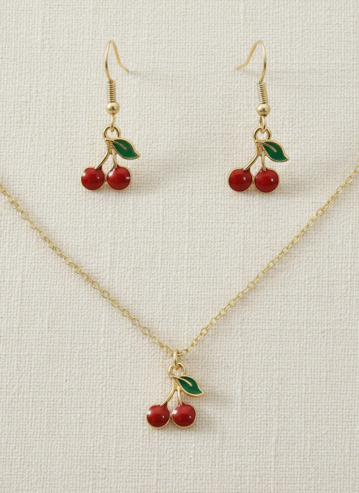Schmuckset Kirsche goldfarben Edelstahl