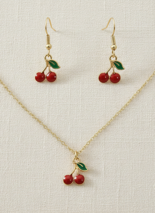 Schmuckset Kirsche goldfarben Edelstahl