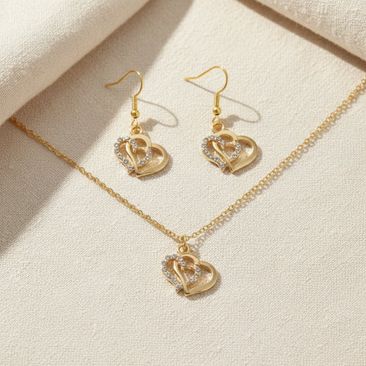 Schmuckset Doppelherz Strasssteine goldfarben
