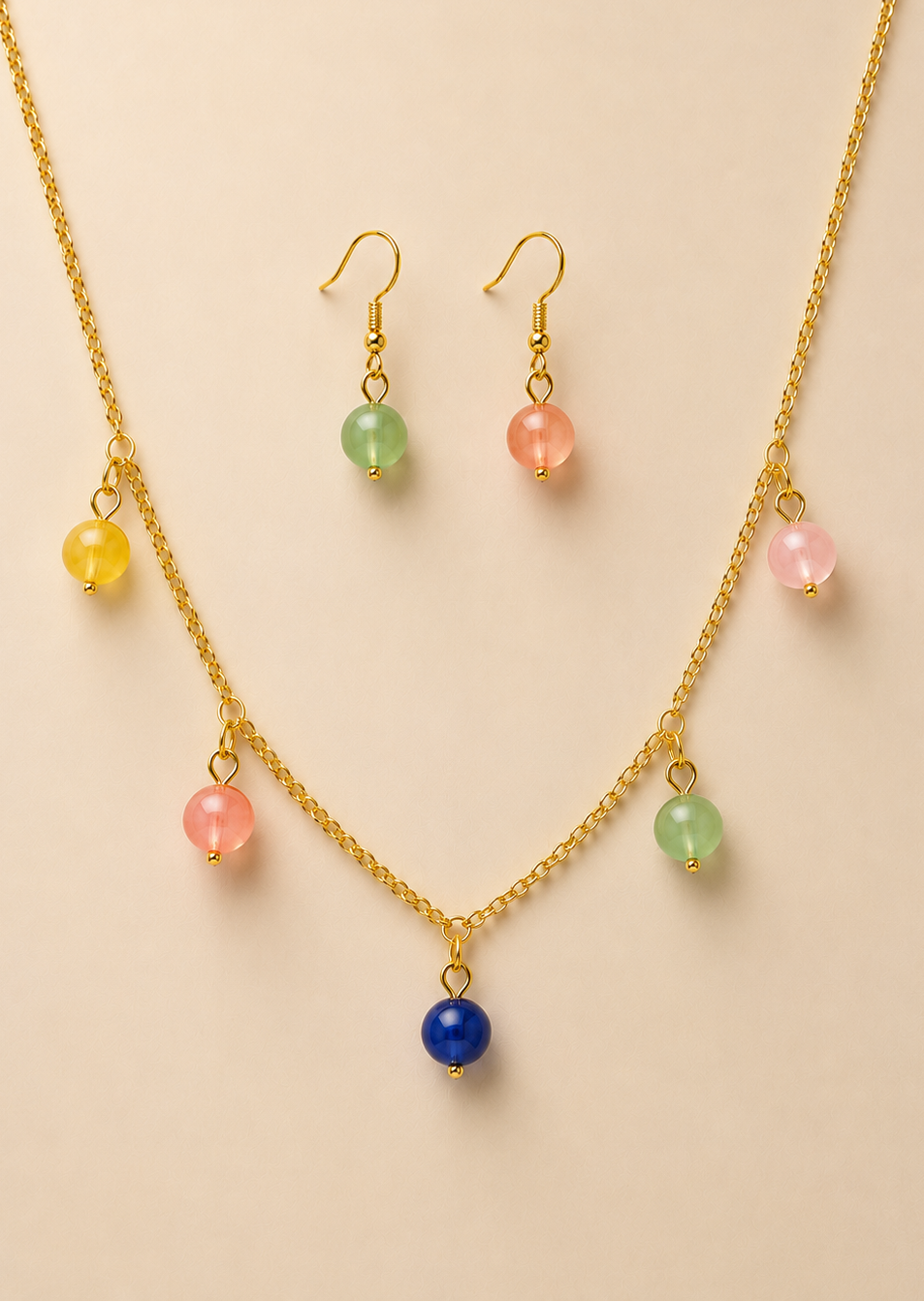Schmuckset Glasperlen bunt goldfarben handgefertigt