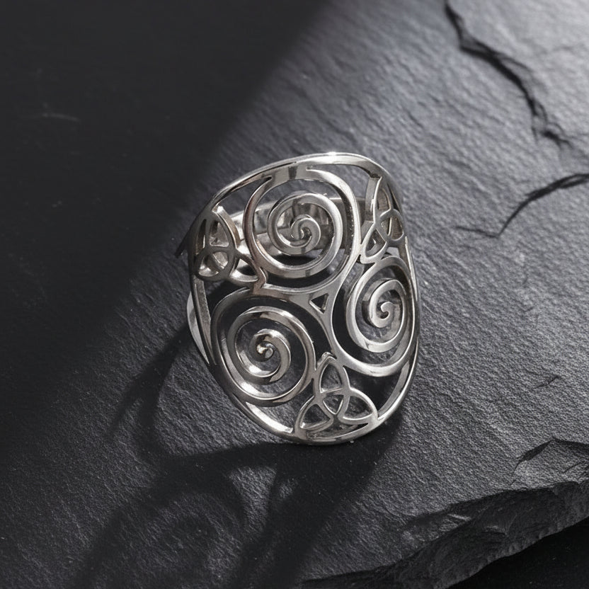 Keltischer Spiralen Ring Edelstahl silberfarben größenverstellbar