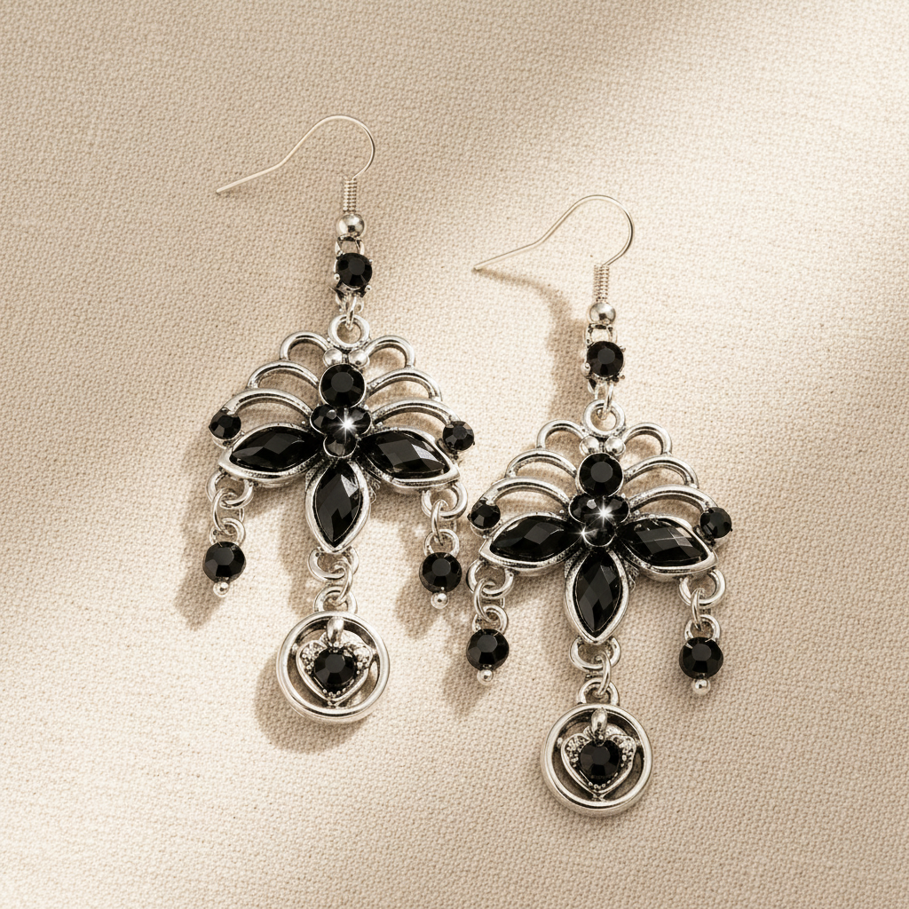 Gothic Blumen Ohrringe schwarz silberfarben