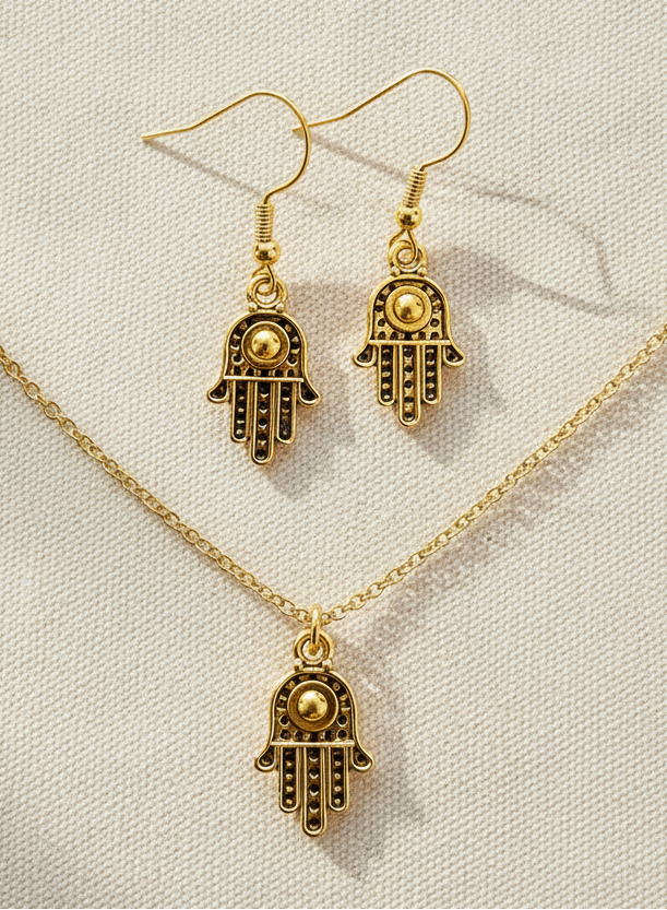 Schmuckset Hamsa Hand goldfarben
