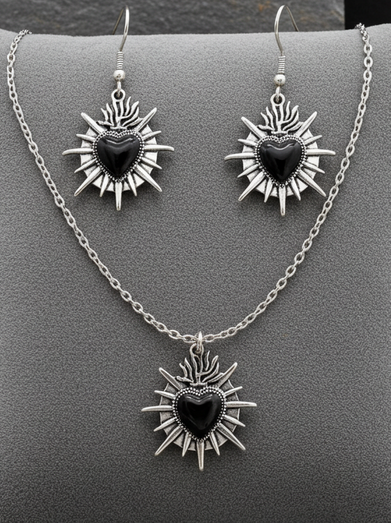 Schmuckset Sacred Heart Kette Ohrringe silberfarben