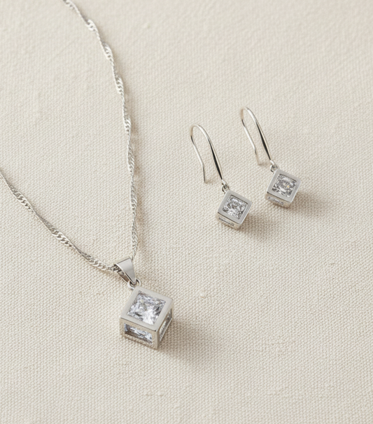 Schmuckset 925 Silber Würfel Zirkonia beweglich