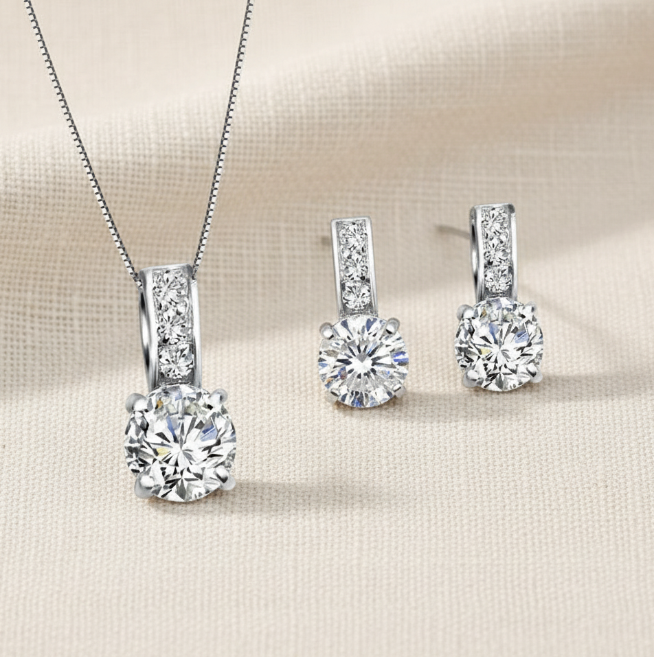 Schmuckset 925 Silber Zirkonia klassisch