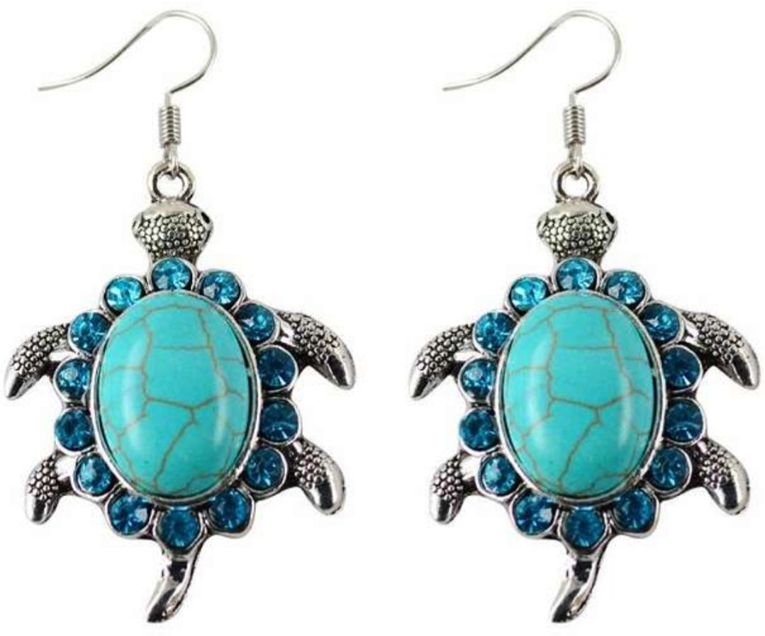 Schmuckset Schildkröte – Kette & Ohrringe türkis Strasssteine