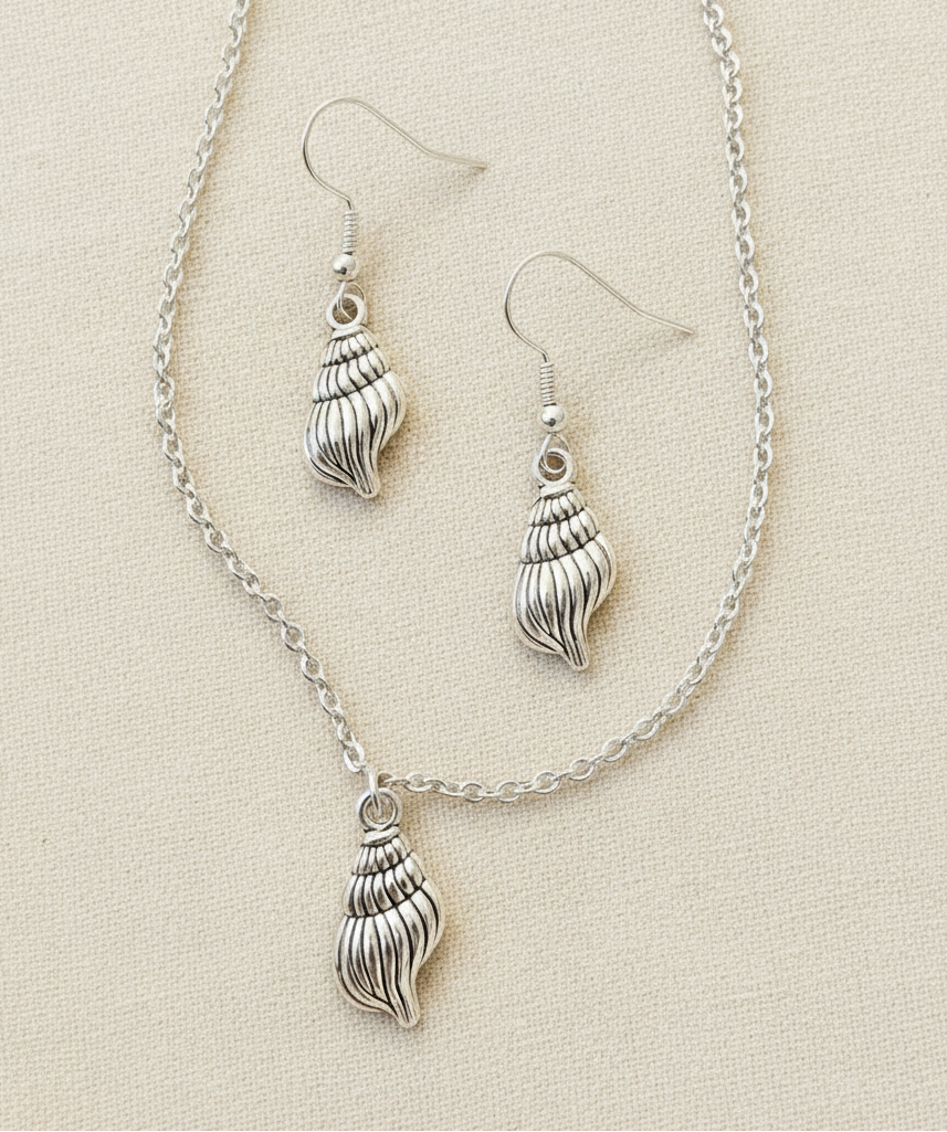 Schmuckset Muschel Spirale silberfarben