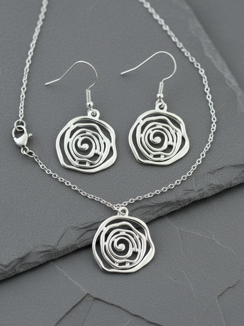 Schmuckset Spirale Wellenform – Kette & Ohrringe Edelstahl silber