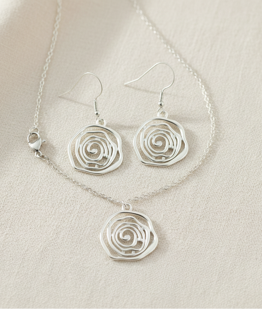 Schmuckset Spirale Wellenform – Kette & Ohrringe Edelstahl silber