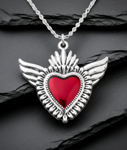 Halskette Sacred Heart mit Flügeln – Edelstahl silber/gold