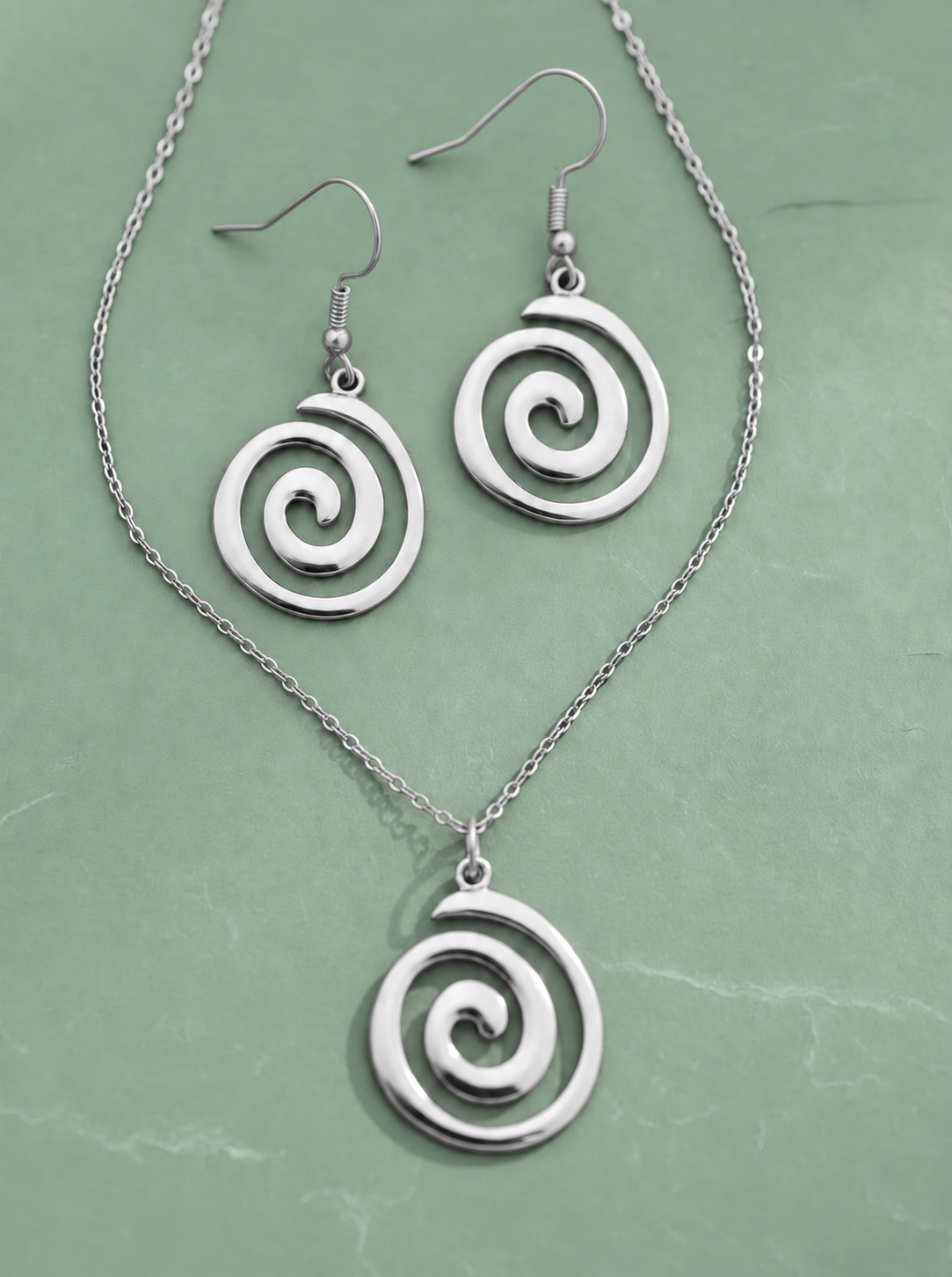 Schmuckset Spirale – Kette & Ohrringe Edelstahl silber/gold